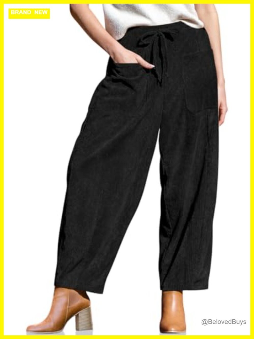 Corduroy Barrel Pants High Waist Drawstring Wide Leg Casual